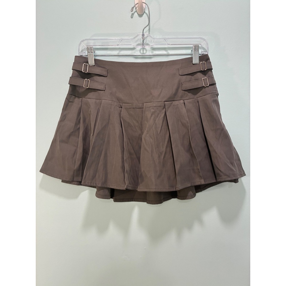 Princess Polly Cartwright Mini Skirt Charcoal Grey Pleated Buckle Detail US 8